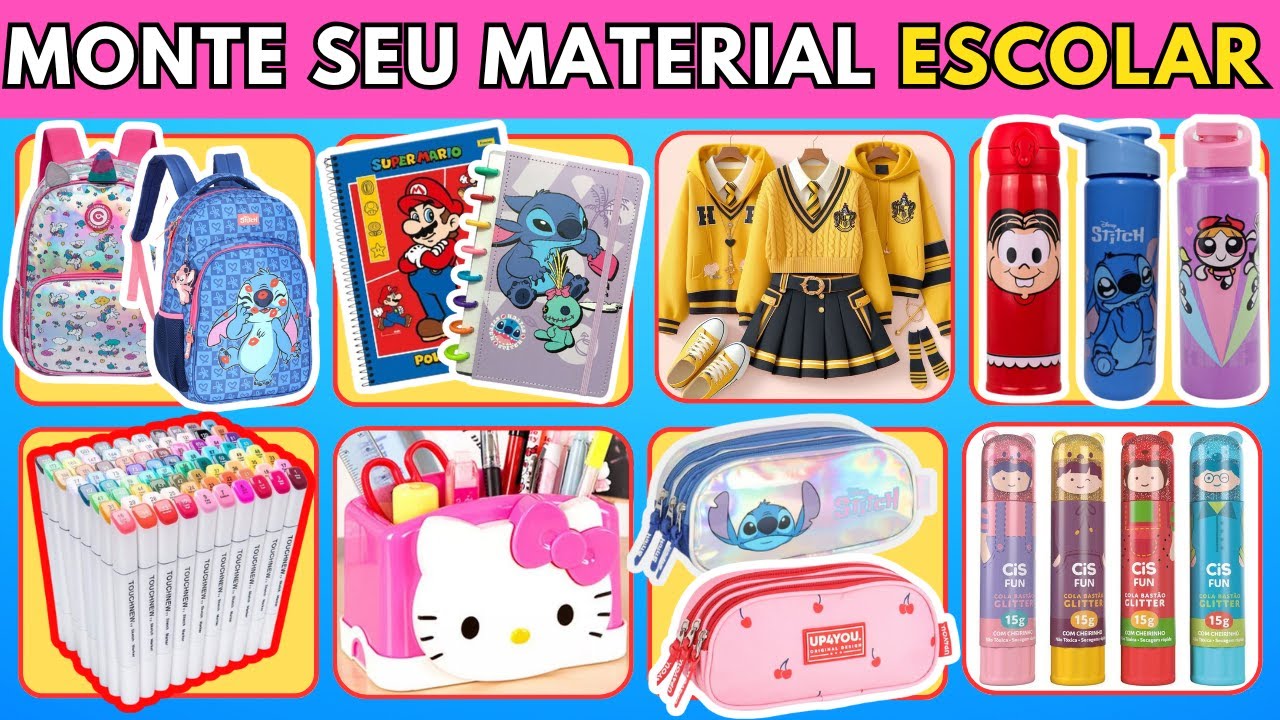 Monte Seu Kit de Material Escolar Perfeito | Desafio Interativo com Itens Incríveis