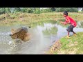 Fishing Video || The village boy is fishing with a hook in the paddy field || Best fish catching
