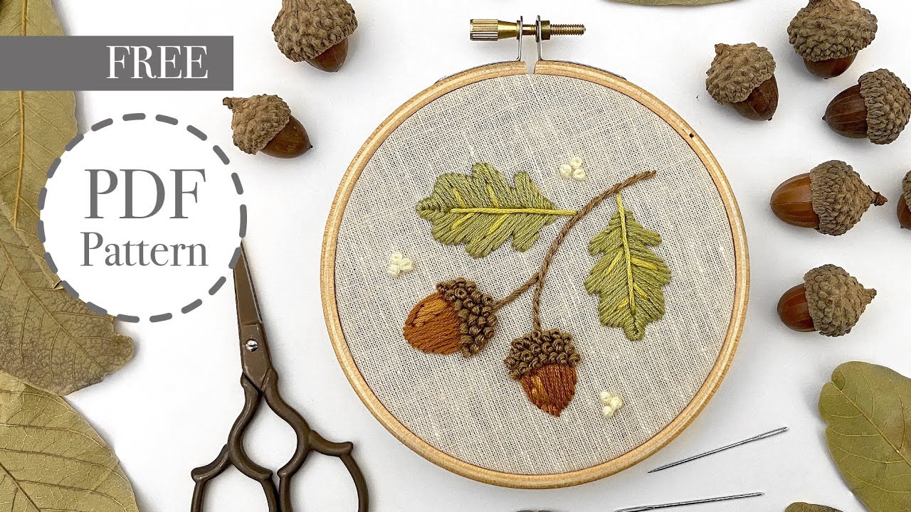 Fall Embroidery Pattern, Beginner Embroidery PDF Pattern, Fall Botanicals  Embroidery 