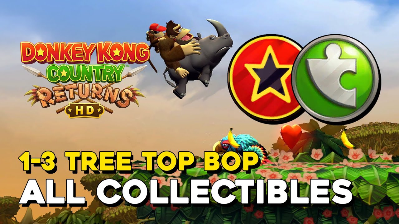 Donkey Kong Country Returns HD 1-3 Tree Top Bop All Collectibles (All Letters & Puzzle Pieces)