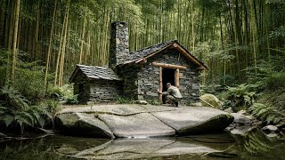 Built a Secret Stone House on a Giant Rock Alone in the Forest | Hidden Stone Cabin Beside a River 