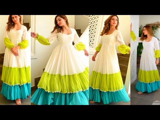 frill / layered gown cutting and stitching | layered lehenga cutting &  stitching | old saree reuse - YouTube