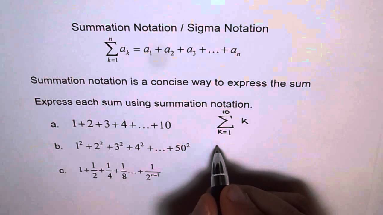 summation-or-sigma-notation-for-sum-of-series-youtube