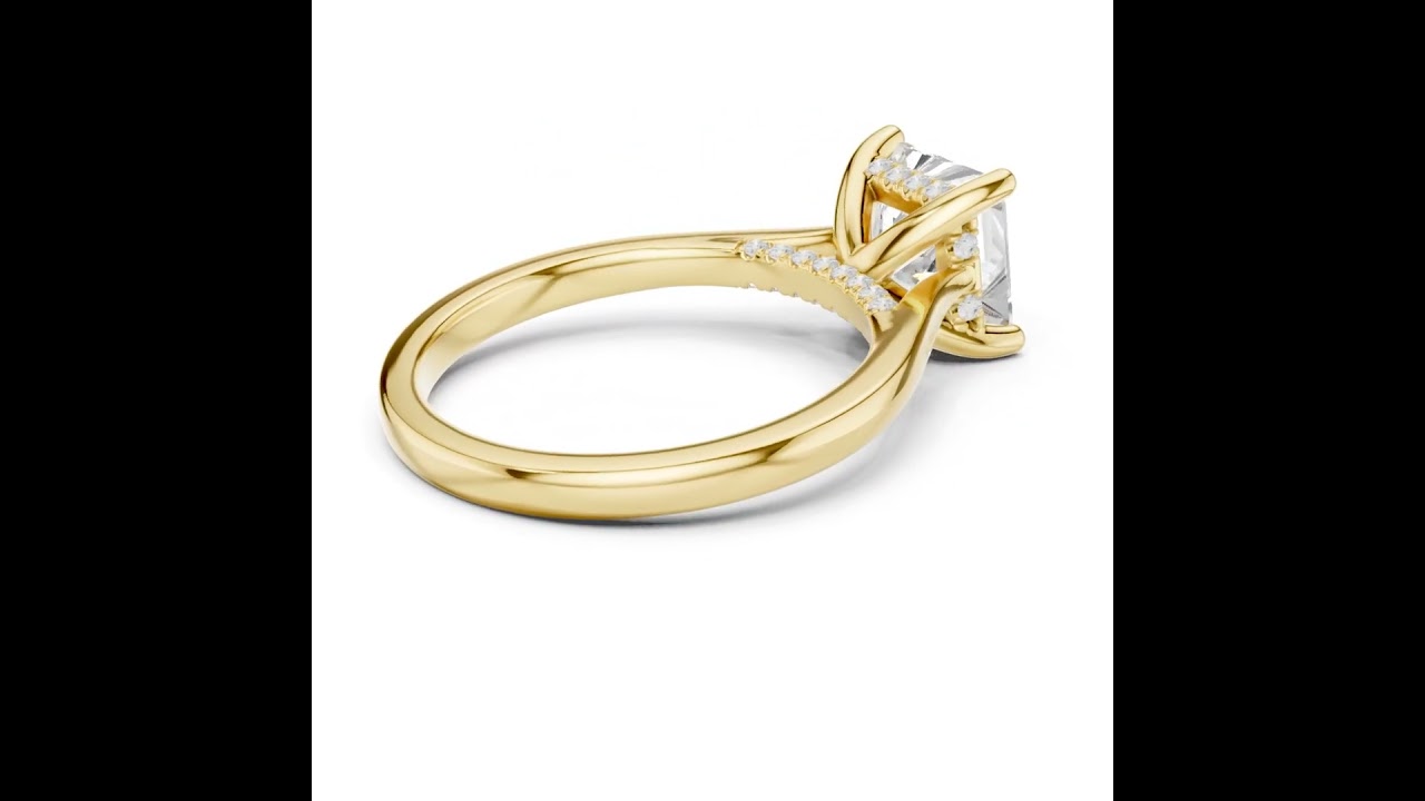 Princess Cut Solitaire Hidden Halo with Pave Engagement Ring