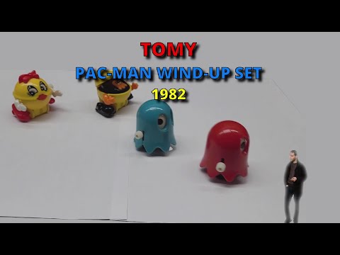 Complete 1982 Pac-Man Wind-Up Toy Set – All 4 Tomy Pac-Man Figures