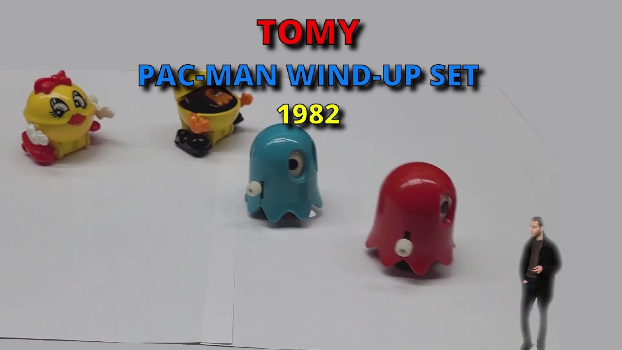 Complete 1982 Pac-Man Wind-Up Toy Set – All 4 Tomy Pac-Man Figures