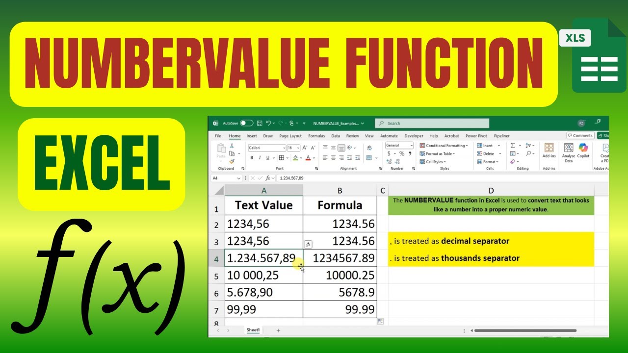 Numbervalue Function Excel How To Use NUMBERVALUE Function In Excel #excel #exceltips #exceltricks ...