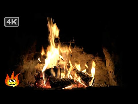 Ancient Fireplace With Crackling Fire And Thunder Sounds