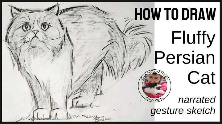 Watch the video about How to Draw Persian Cat Standing, side view looking forward, fluffy flat peke face, exotic longhair