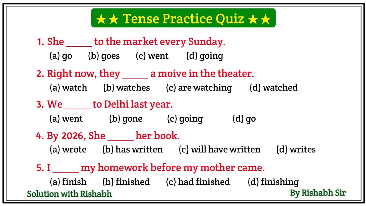 Tense practice test | Tense practice questions ssc | Tense in english grammar | Tense mcq test