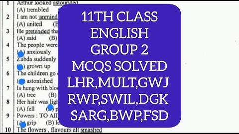 1st year English solved mcqs group 2 paper 2025 11th Class English mcqs solved paper group 2 mcqs