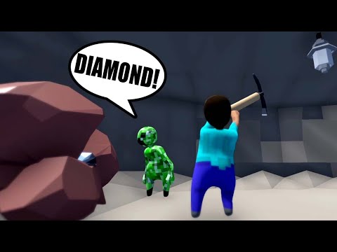 MINECRAFT CREEPER AND STEVE MINING DIAMONDS in HUMAN FALL FLAT