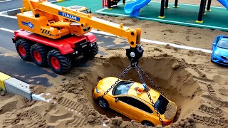 Excavator & Crane Truck Rescue Mission! | Find & Wash Toy Cars In The Sand | Fun For Kids