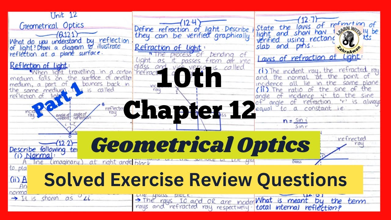 10th Physics | Chapter 2 | Geometrical Optics | Solved Exercise Review ...