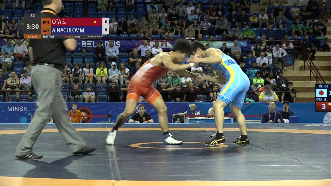 1/2 GR - 63 kg: S. OTA (JPN) v. M. AINAGULOV (KAZ)