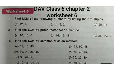 Dav Public School Class 6 Math Chapter 2 Worksheet 6 || Factors And Multiples || @madhubanclasses