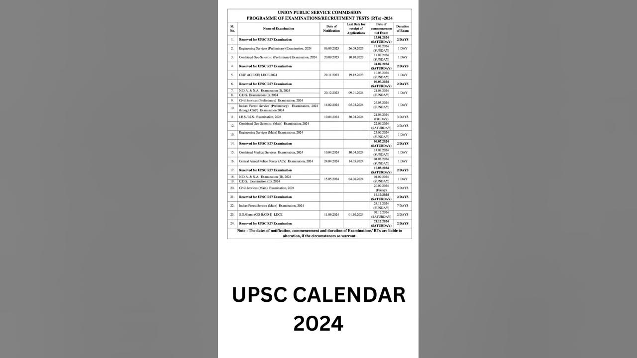 Upsc calendar 2024 released YouTube