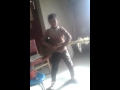 Little girl is playing broom Guitar like a super rock star, cute!
