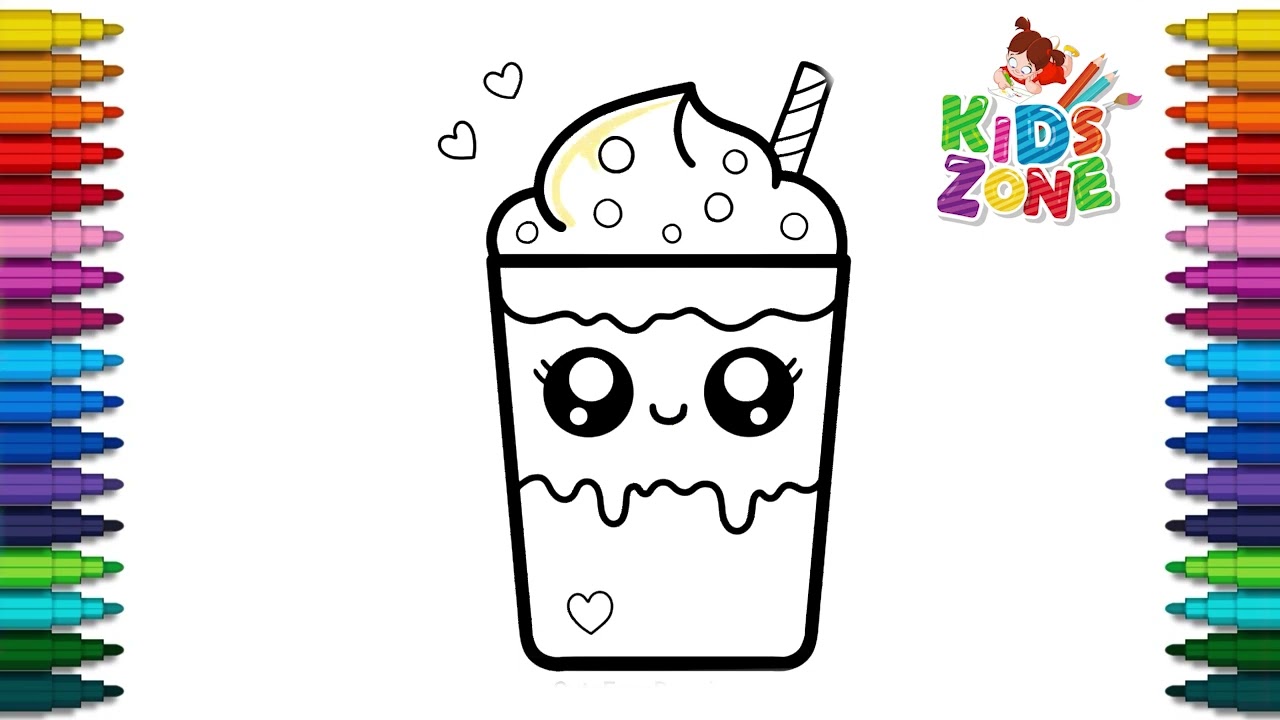 How to Draw Cute Chocolate Ice Cream Milkshake - Cute Macaron Sweet for Kids - Easy Drawings