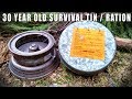 30 year old survival kit  ration tin unboxing  tasting