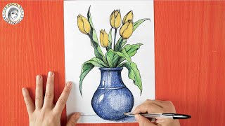 How to Draw Flowers With Vase  | drawing | رسم | رسم مزهرية | تعليم رسم | رسم سهل  |  dessiner