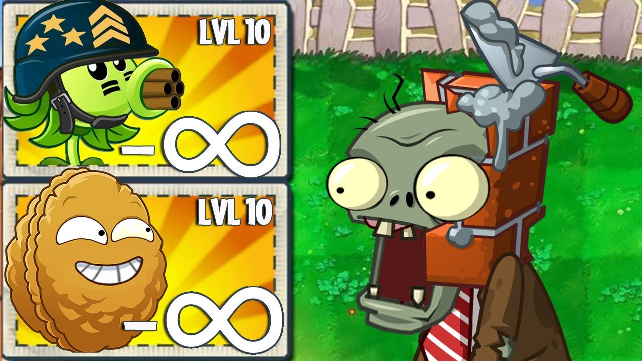 PvZ 2 Power Up Infinite !!! All Plants Level Max Vs 100 Brickhead Zombies Level 5