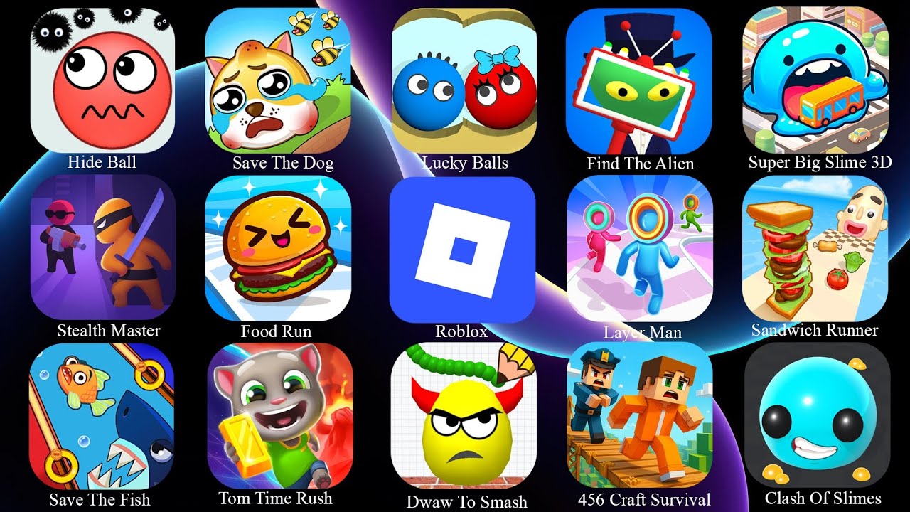 Hide Ball, Find The Alien, Save The Fish, Stealth Master, Lucky Balls, Food Run, Draw To Smash