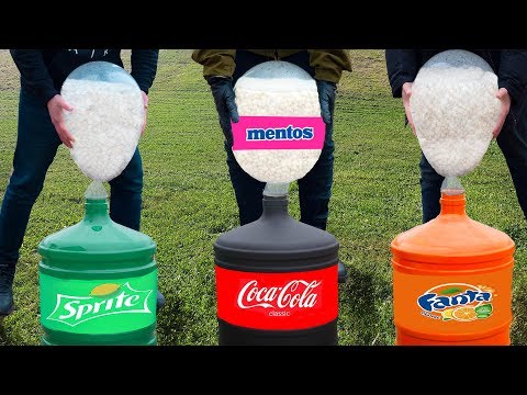 Experiment: Coca Cola, Fanta, Sprite VS Huge Baloons With Mentos