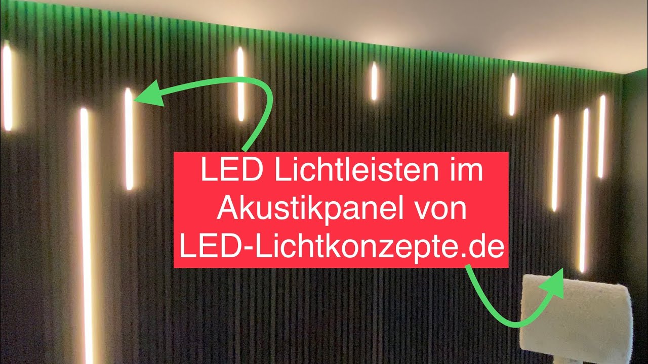 Akustik Panel Wandpanel TV Wand mit LED Lichtleisten LED Profile  Raumbeleuchtung Wohnwand Design