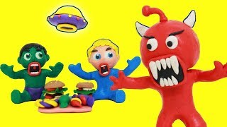 Baby Hulk vs Baby Elsa With UFO Monster STOP MOTION  Frozen Play Doh Stop Motion Kids