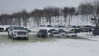 Cars sink through ice on Lake Pepin