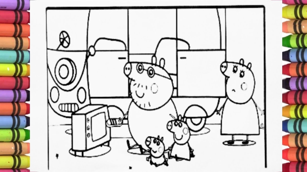 Peppa pig daddy pig watching TV colouring pages, peppa pig drawing ...