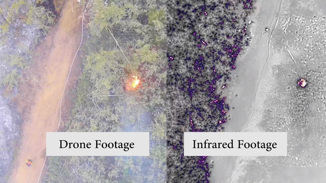 Drone Footage: Side by Side with Infrared Showing Firefighters ...