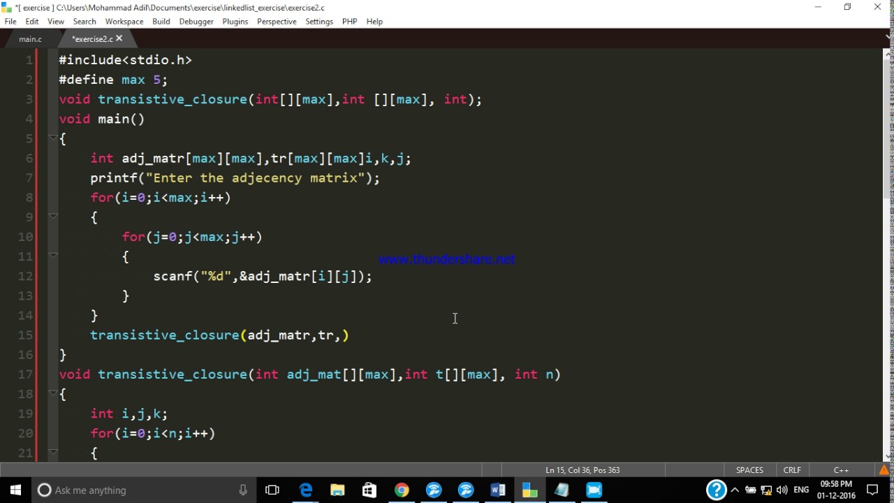 Transitive Closure Algorithm implementation in C - YouTube