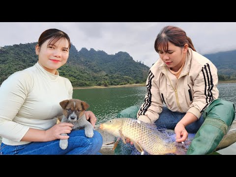 Full Video: The girl on fishing lake, shrimp traps, growing vegetables and pets.