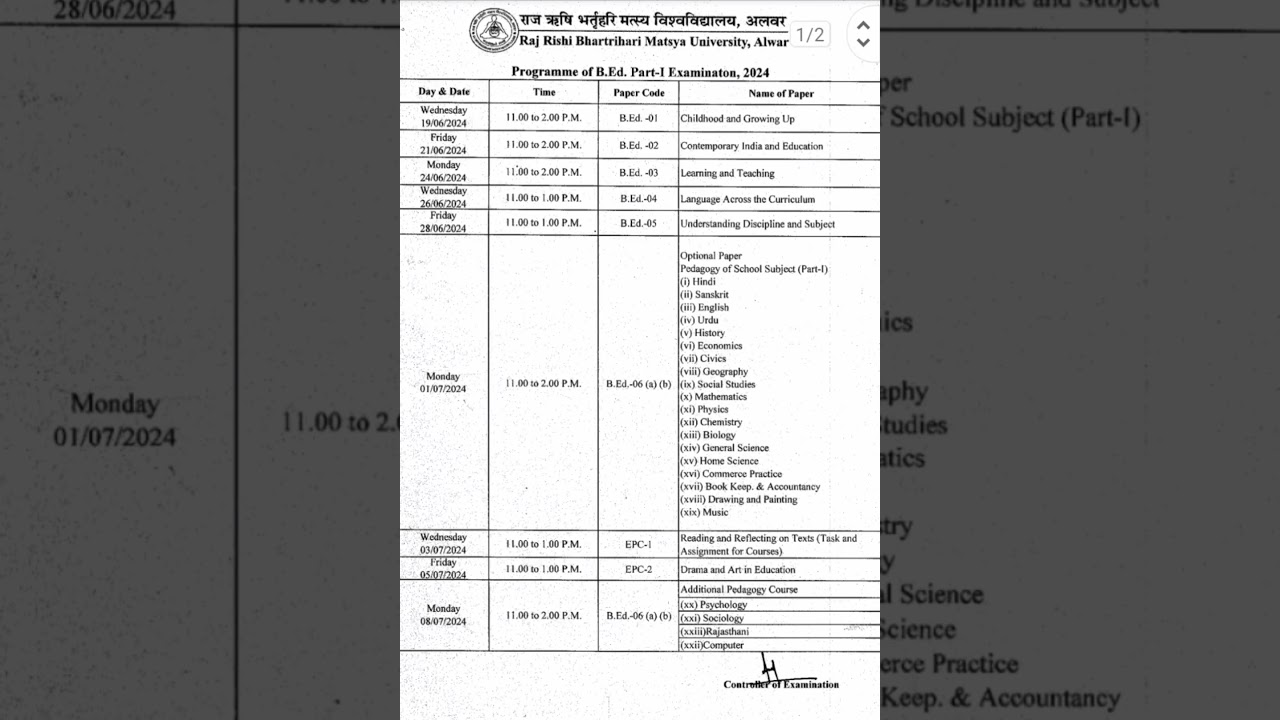 matsya univercity Bed Time table 