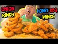 How to make ONION RINGS & HONEY BBQ WINGS | RECIPE | MUKBANG | QT