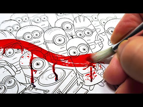 Horror Artist Vs 3 Minions Colouring Book