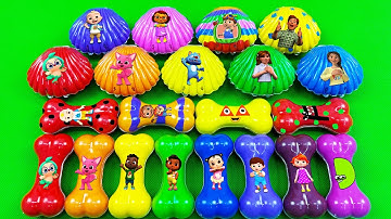 Finding Pinkfong, C0c0melon, Numberblocks, Alphablocks with Bones Seashell, Rainbow SLIME Coloring