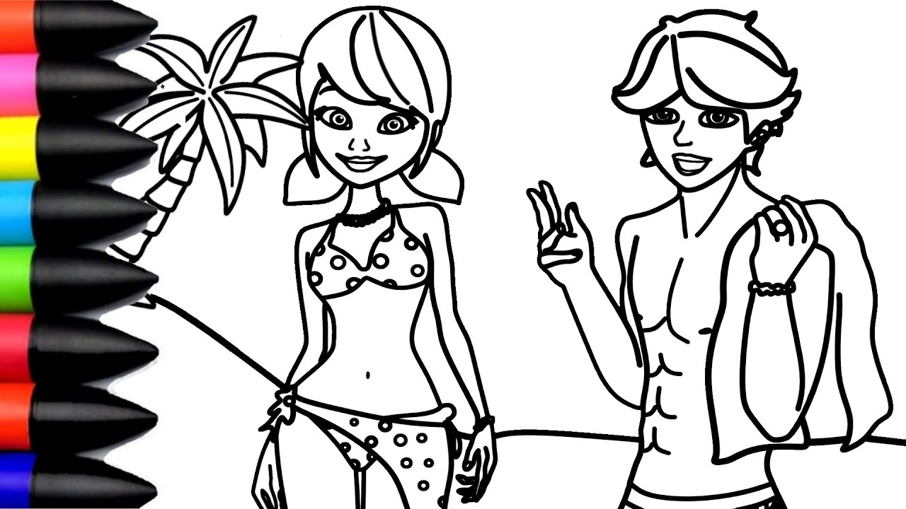 Coloring Marinette and Adrien at the Beach with Markers - Miraculous ...