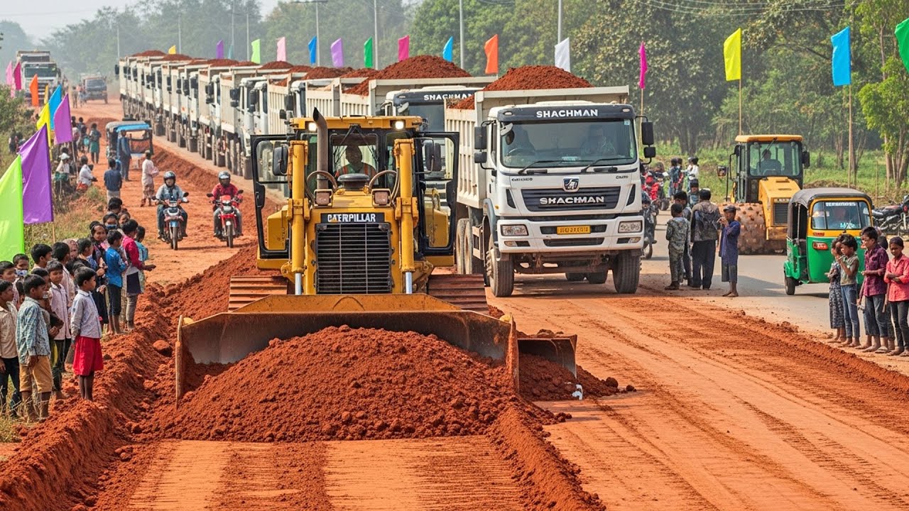 Powerful Bulldozer Levels Red Soil Road with Skill and Precision | CAT D4H in Action