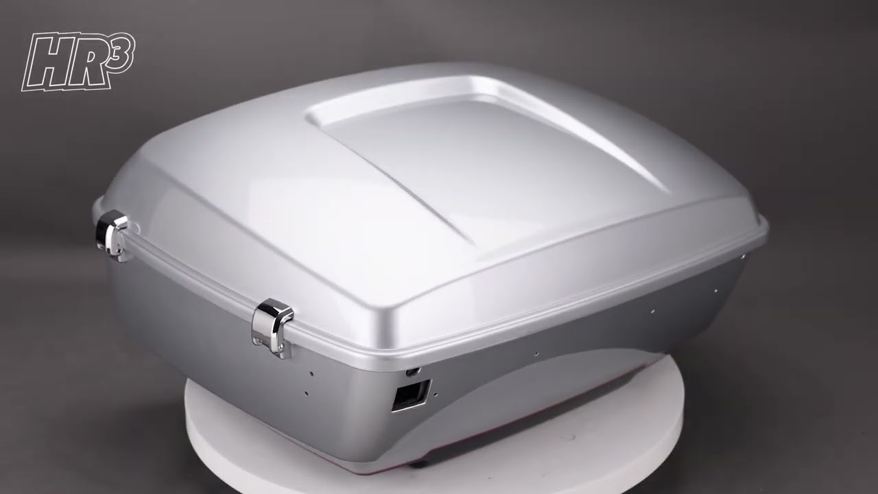 HR3 Brilliant Silver Pearl / Vivid Black King Touring Trunk with Speaker Cut Outs For Harley Touring