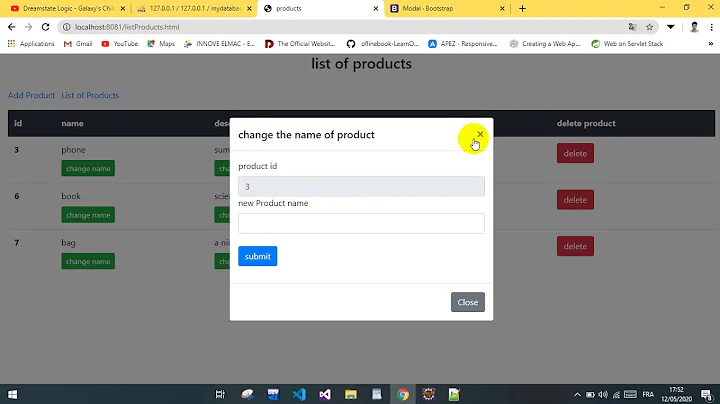 Spring Boot Web Application: Changing product Infos via POST method & pop up MODAL FORM