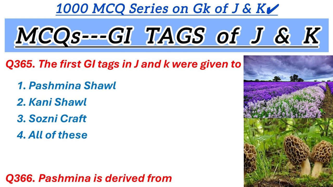 GI Tags of J and K 2024 || 1000 MCQ Series on Gk of J & k || GK of J and K || 
