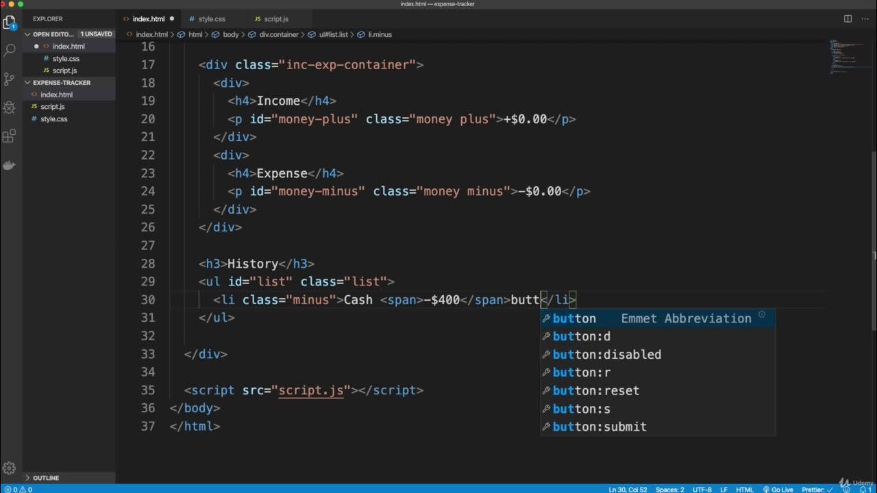Expense Tracker using java-script ep 2 Project HTML - YouTube