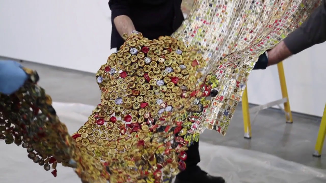 Davis Museum: Installing - El Anatsui 3-1-11