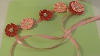 Лента с цветками в технике канзаши ❀ 〰 ❀ + English subtitles