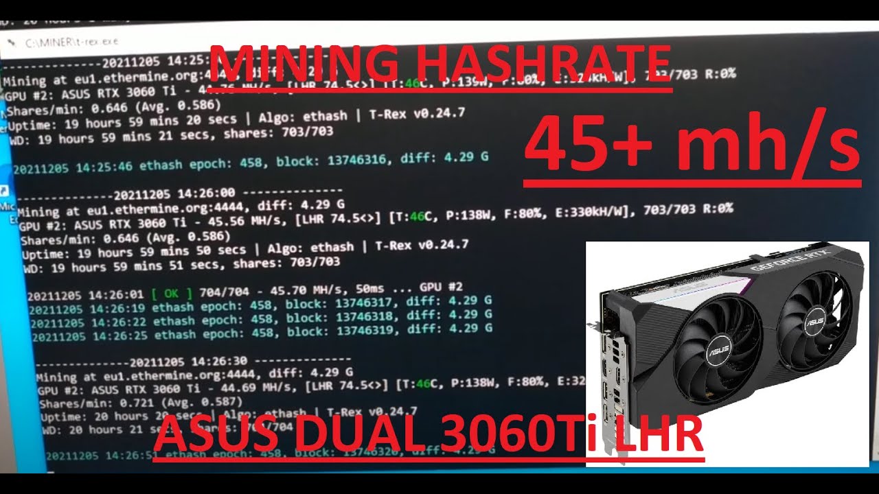 💪 ASUS DUAL RTX 3060Ti LHR Mining Hashrate | Hynix Memory | Ethereum  Mining Hashrate | OC Settings 💪