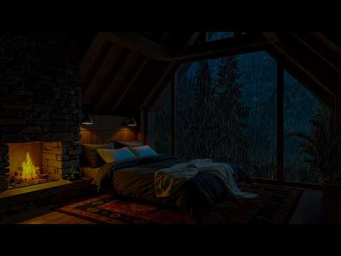 (No Ads) Rainy Night in A Hidden Forest Cabin | Sleep Piano, Warmed by A Soft, Glowing Fireplace