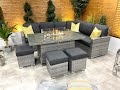 Chimes - Stone Grey Milan Corner Dining Set with Fire Pit Table - Right Hand